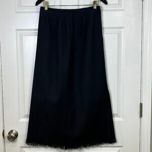 Harve Benard Black 100% Wool Maxi Skirt Fringe Bottom Womens Size 10 Fully Lined